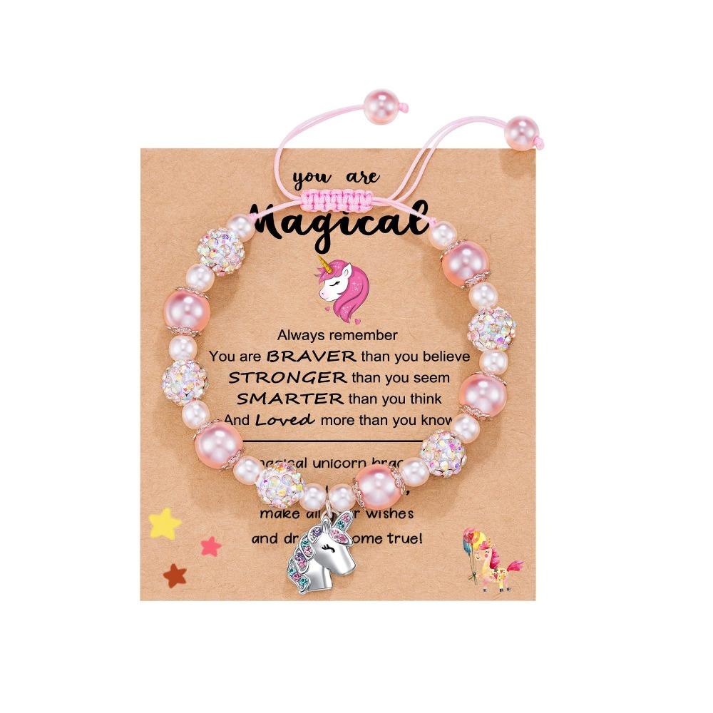 Diamond-encrusted women's bracelet Shambhala powder pearl weaving pink bracelet alloy love unicorn pendant bracelet