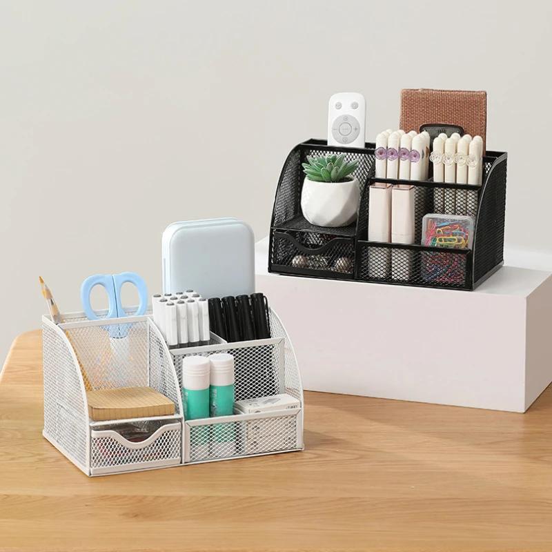 Creative Metal Pen Holder Pencil File Storage Rack Storage Box 7 Grid Desk Stationery Organizer Divided Container Office Access