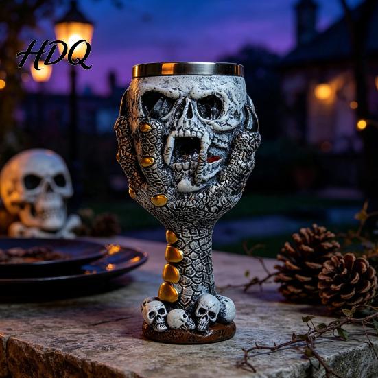 Novelty Bar Opening Present Horrible Resin Stainless Steel Skull Goblet Retro Skeletal Wine Gothic Dark Style Barware Cocktail Glasses Vintage