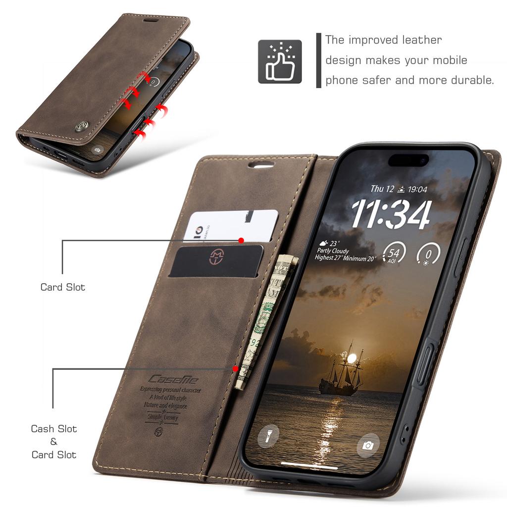 CaseMe Luxury Retro Magnetic Flip PU Leather Phone Case for iPhone 17 Air/17 Pro Max/17E Wallet Card Holder Cover Phone Coque