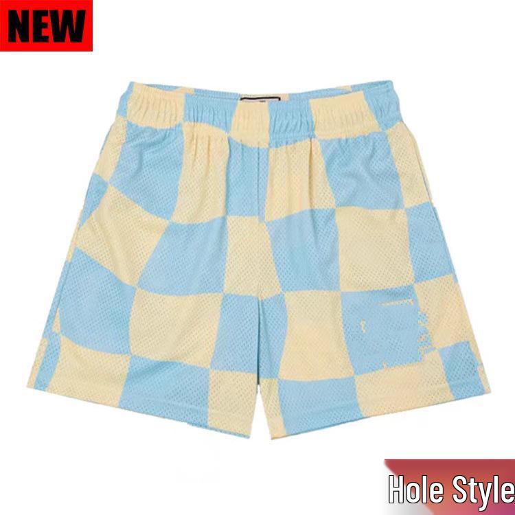 

Мужские сетчатые фитнес-шорты - Повседневный, модный европейский и американский стиль для бега и тренировок. Extra Large абрикосовый/синий