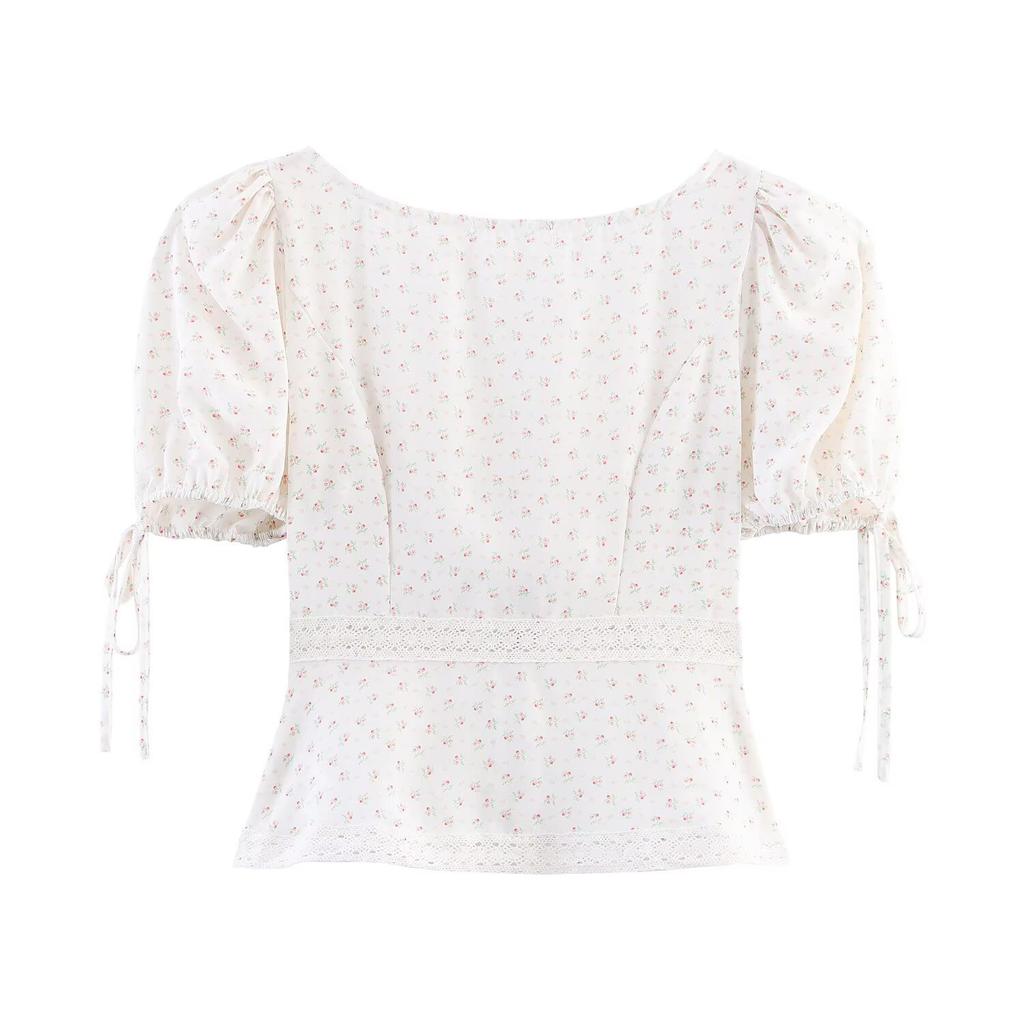 European and American French women's clothing square collar lace sweet style top