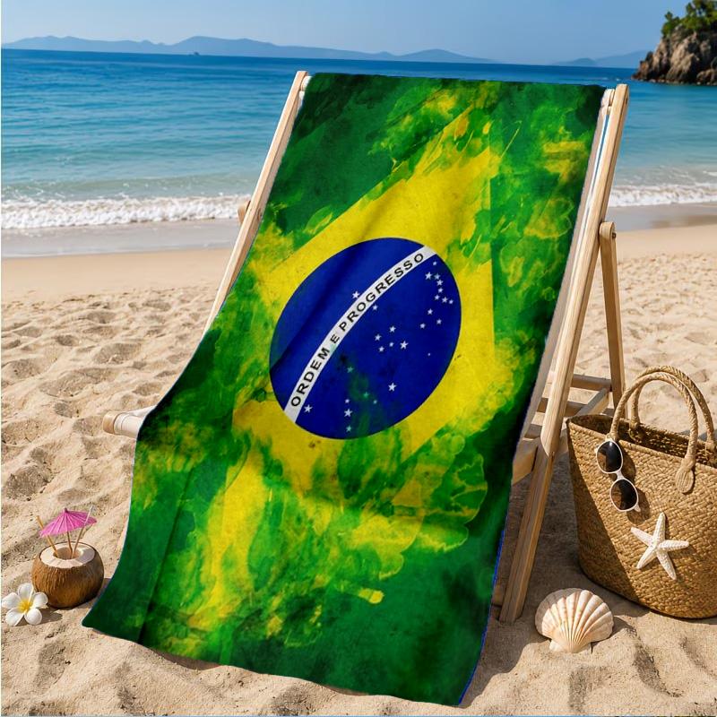 Brasilien Kunstwerk Gedrucktes Mikrofaser Strandtuch, Weich und Saugfähig, Schnelltrocknend, Ideal für Sommerreisen, Strand-Essentials, Schwimmbad