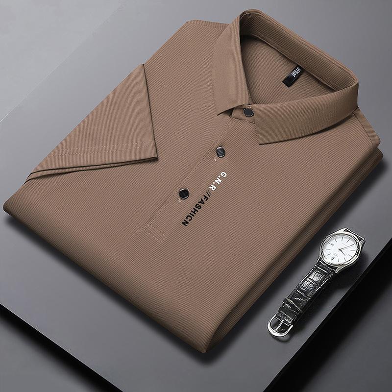 Waffle Men'S Short Sleeve T-Shirt Lapel Polo Shirt Thin Solid Color Casual Business Half Sleeve Polo