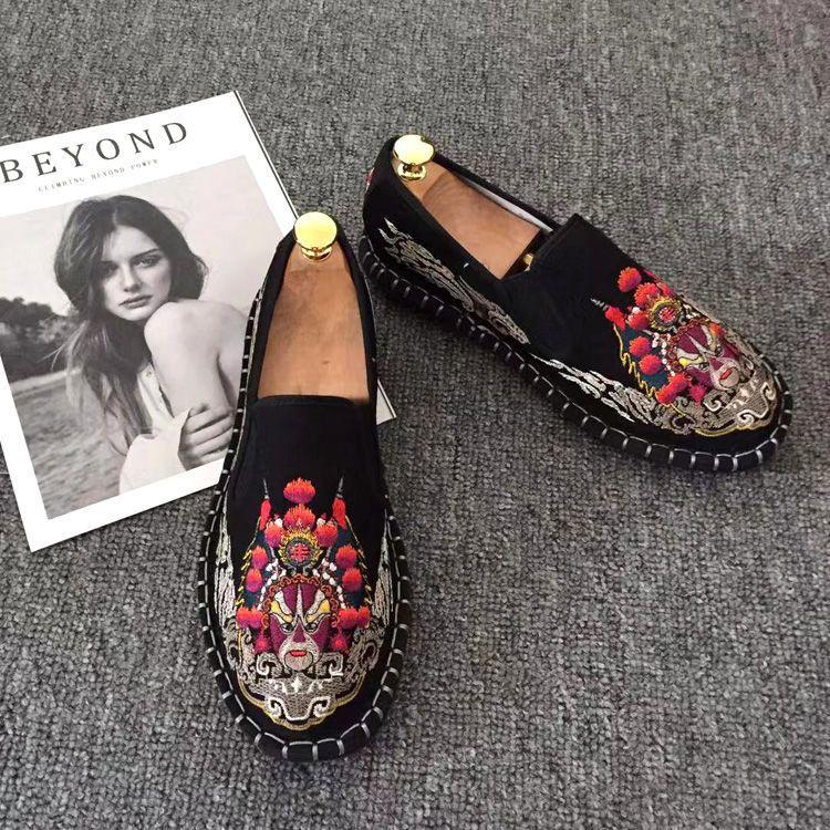 Old Beijing Cloth Shoes Embroidery Flower Social Guy Male Moccasin-Gommino Student Casual Shoes National Chinese Style
