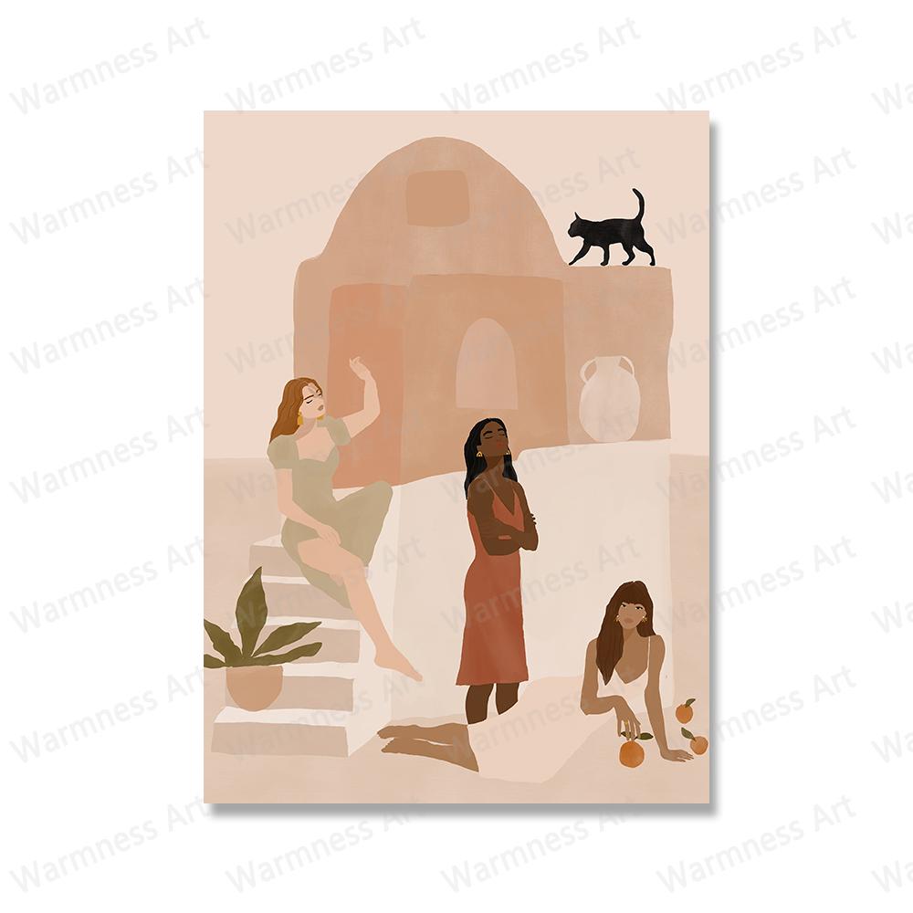 Boho Women Empowerment Wall Art Canvas Painting Female Posters And Print Black Cat with Girl Wall Pictures For Living Room Decor