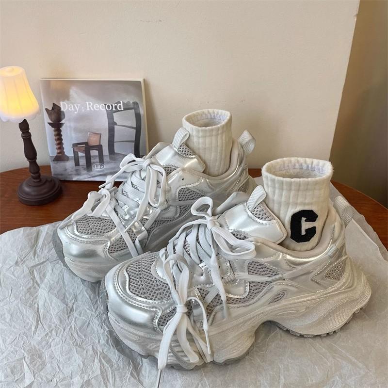 Leisure sports dirty shoes old spring and summer new muffin thick-soled versatile breathable dad shoes girl
