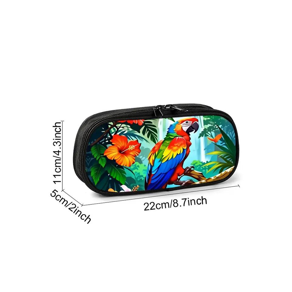 Hot Sales Colorful Parrot Print Layered 3D Cartoon Fabric Pencil Case & Pen Bag Best Gift for Boys/Girls School & Office Use