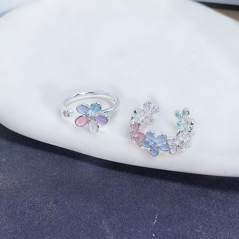 Emaille Dopaminblumenring Damen Süßes Nischen-Design Zeigefingerring Öffnung Verstellbarer Ring
