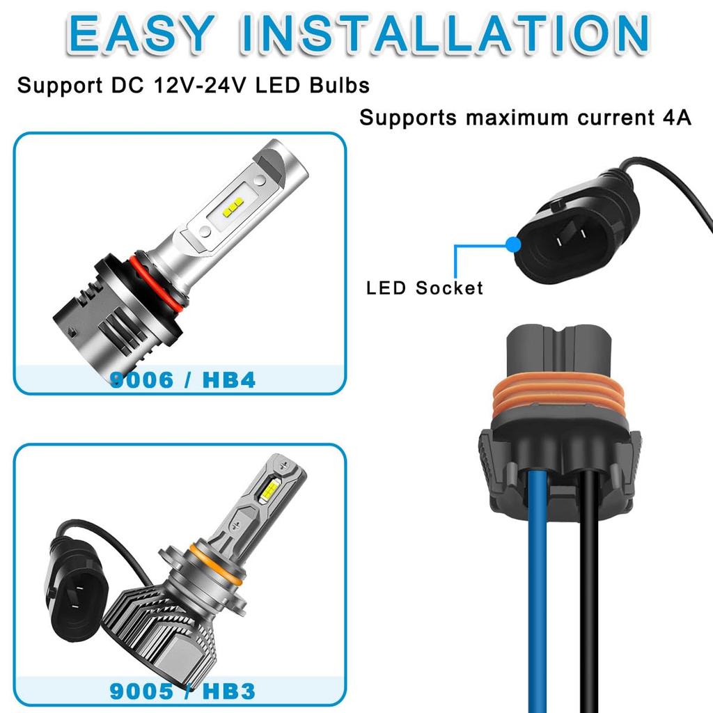 MKBKLLJY 5pcs 9005 9006 HB3 Female Adapter Wiring Harness Socket Wire Pigtail with 18AWG