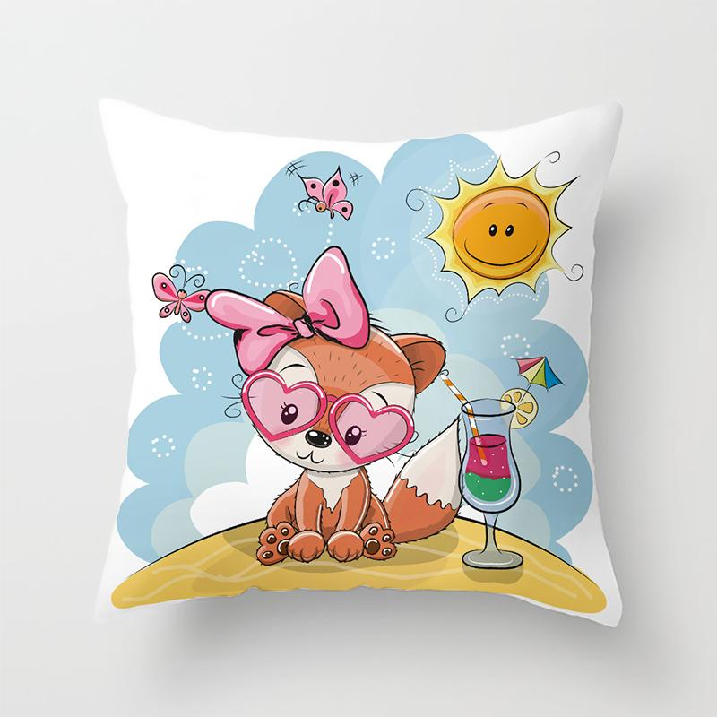 Cartoon Fox Series Animal Car Pillowcase Living Room Sofa Cushion Cover Pillowcase Bedroom Home Exquisite Decoration Pillowcase