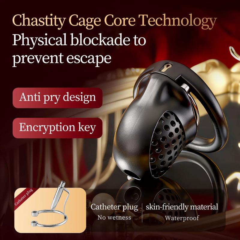 ABS Male Chastity Device with Lock And 5 Rings Penis Lock with Catheter Plug BDSM Erotic Urethral Lock Bondage Adult Sex Toy