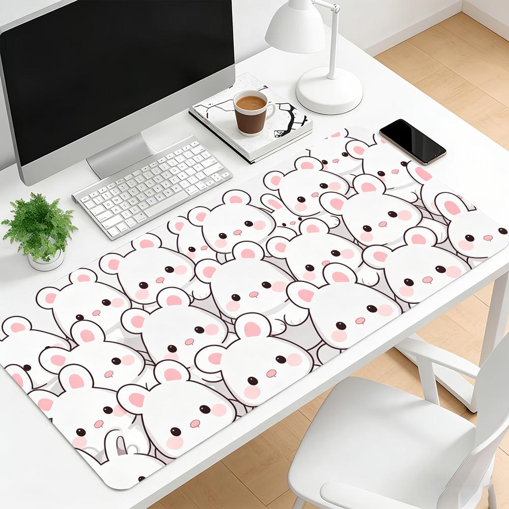 Desk Mat Cute Cartoon Bunny Pig Print Stitched Edge AntiSlip Rubber Mouse Pad For Gaming Working Home Laptop Computer