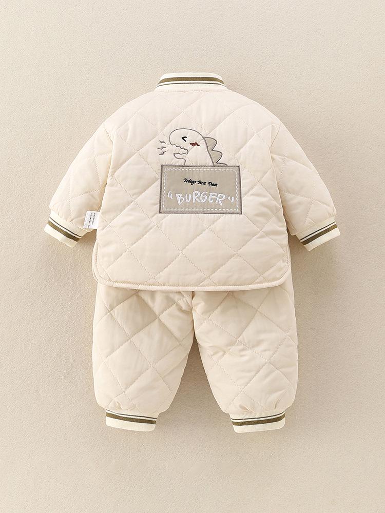 Baby Boys' Autumn/Winter Quilted Cotton Two-Piece Set: Warm Jacket and Pants