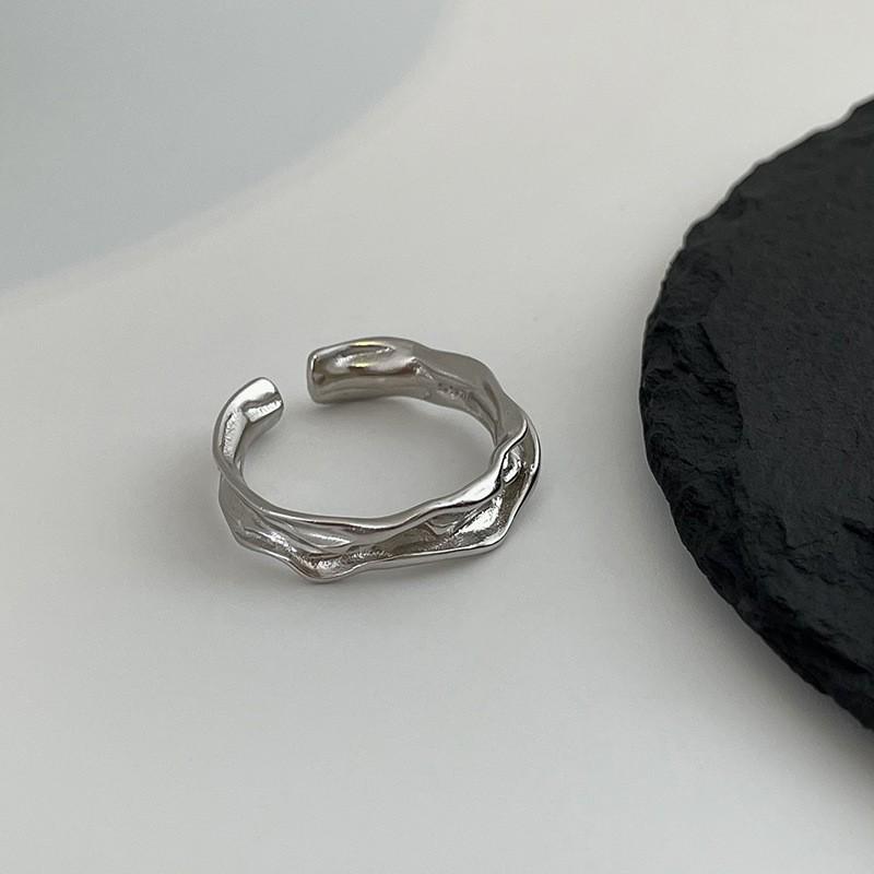 Silver Heart Geometric Pleated Elastic Women s Ring - Trendy Niche Style