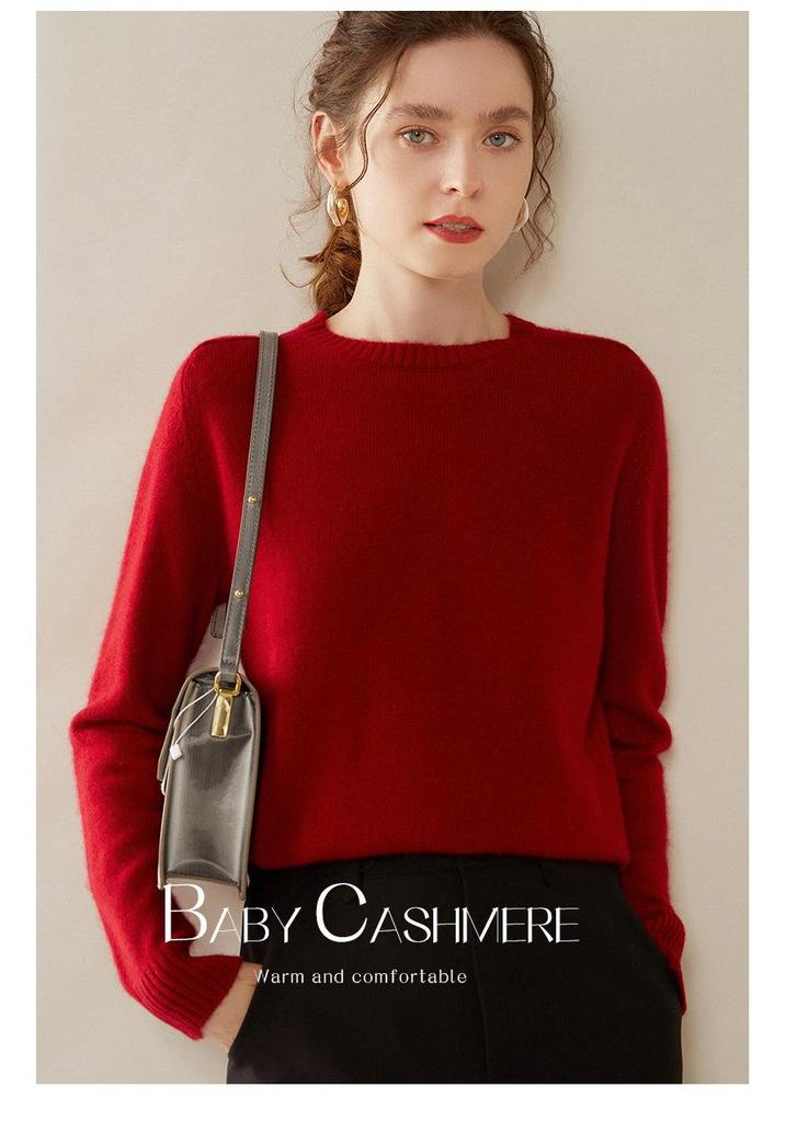 2024 Autumn/Winter Women's Cashmere Round Neck Saddle Shoulder Sweater - Versatile, Thick, Loose Knit Base Layer, Relaxed Fit.