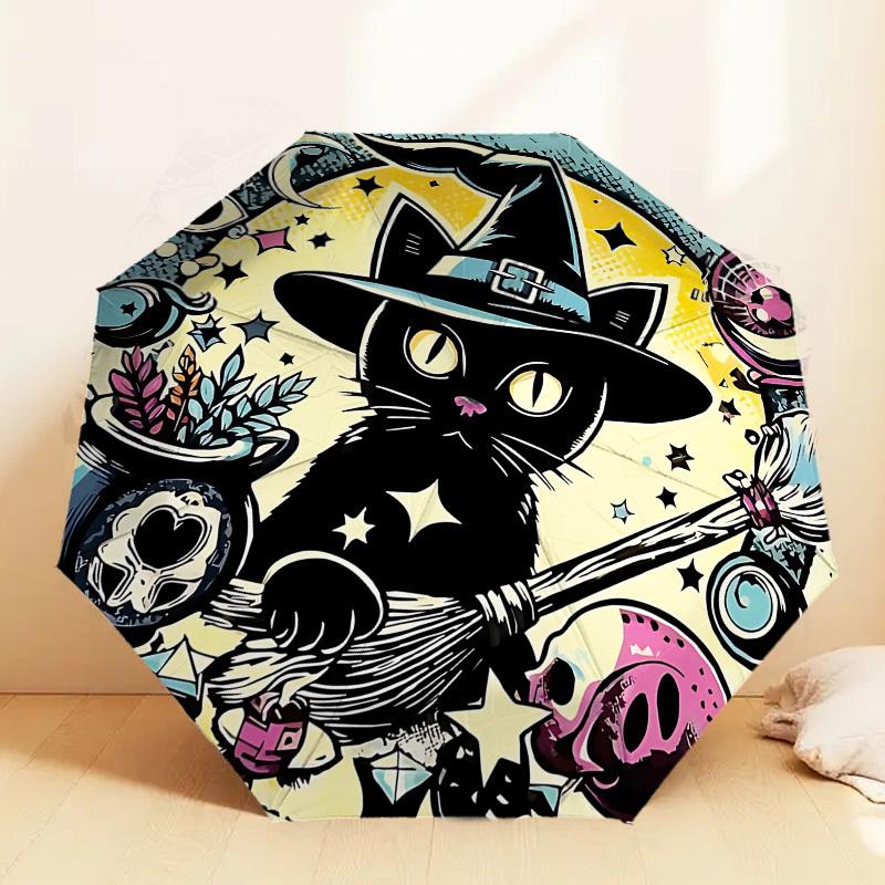 Enchanted Witch Cat Umbrella: A Magical Companion for Outdoor Adventures - Auto-Opening & Closing, Lightweight and Durable