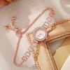Hand bracelet watch Fashion Diamond Leaves Round Women's Watch Simple Dial Free Adjustment Bracelet Gift Watch Elegant Fashion Quartz Watch