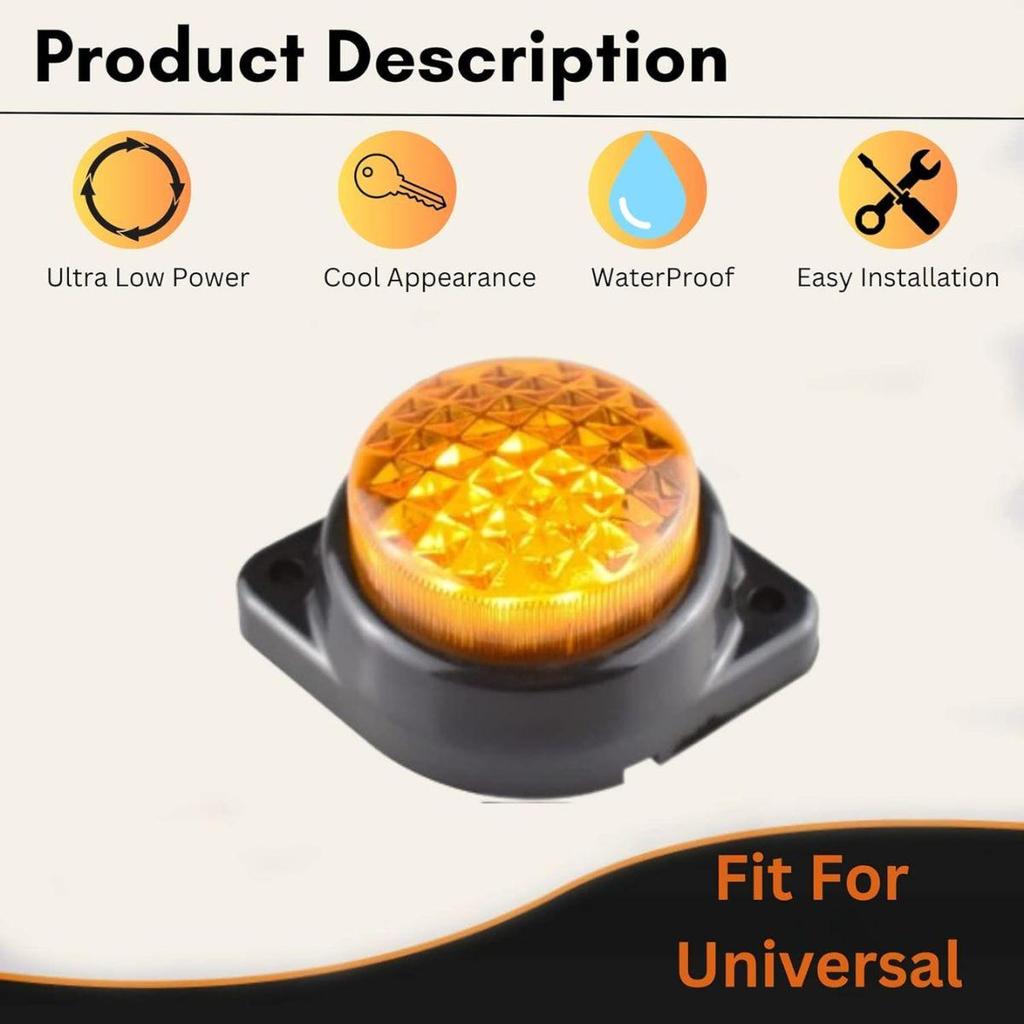 APSMOTIV 10PCS LED Marker Lights Trailer 12V Trailer Amber Lights with Chrome Bezel Universial for Auto Bus Truck Lorry Trailer Deck Courtesy