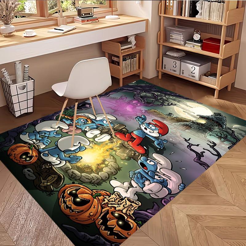 Blue Smurfs Print Rug, Washable Floor Carpet, For Entryway Dorm Laundry Room Office Study, Home Decor Birthday Christmas Gift