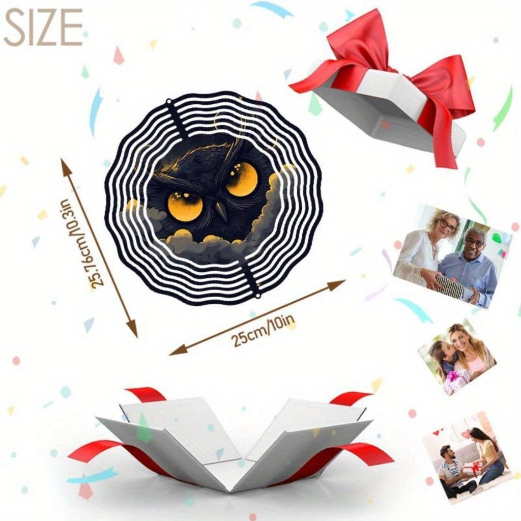 1 szt. Metalowy Dzwonek Wietrzny Mandala Sowa - Czarno-Złoty Artystyczny Design, Kojący Dźwięk Dekoracja Wisząca Zewnętrzna/Wewnętrzna do Ogrodu, Patio