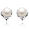 Heart Curve Silver Plated Stud Earrings Round White Imitation Pearl with Tiny Zircon Earrings Elegant Daily Wedding Jewelry for Women