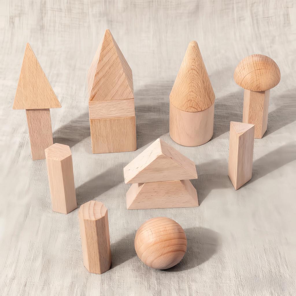 DIY Solid Wooden Geometric Building Blocks-Montessori Early Learning Educational Toy Enhances Spatial Thinking&Hands Creativity