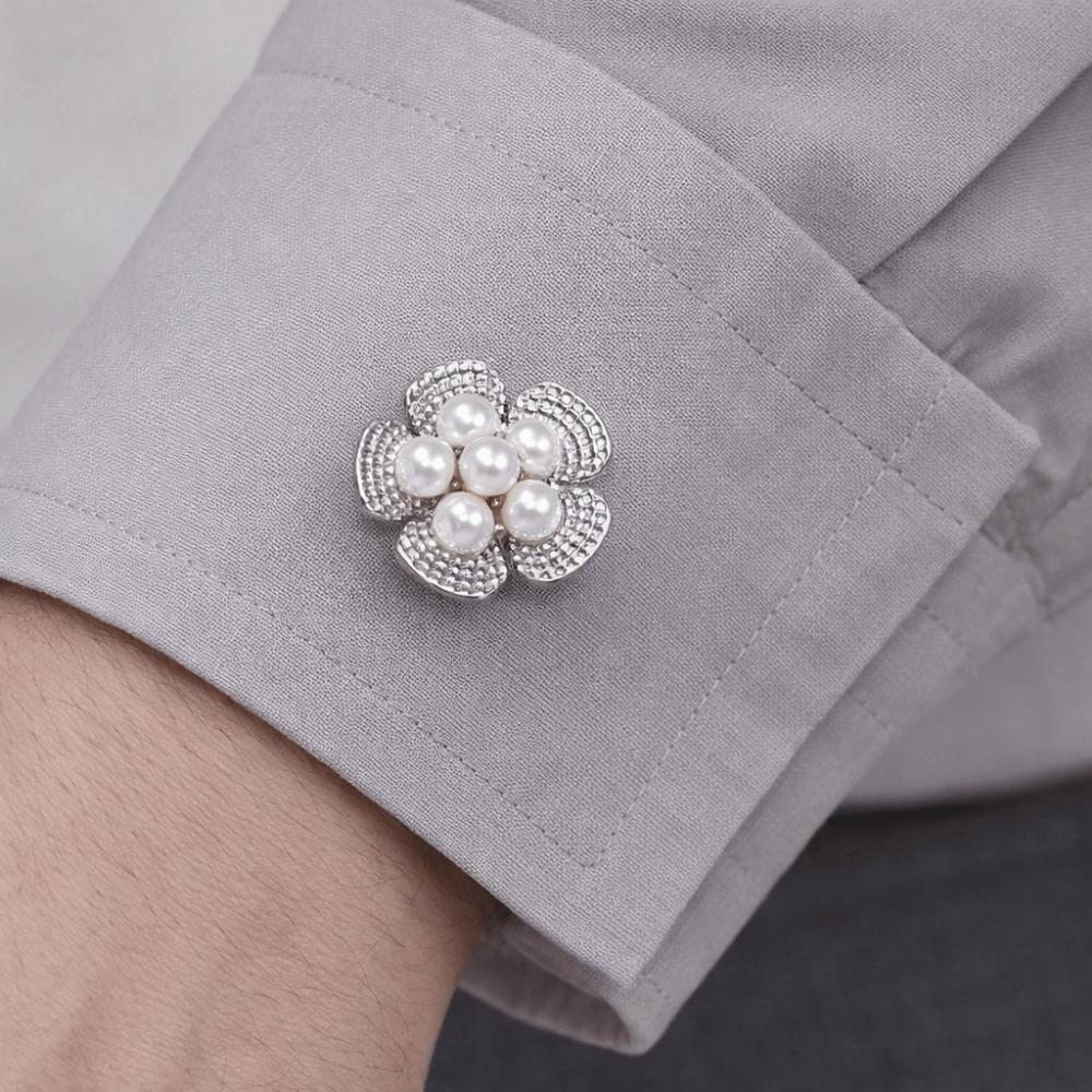 2 Stück Modischer Vintage Perlenblumenknopf Exquisiter Dekorativer Knopf ohne Loch Abnehmbarer Clip Manschettenknöpfe Blume Formelle Kleidung