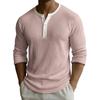 Men's Solid Color Ribbed Textured Button Down Round Neck Long Sleeved Top