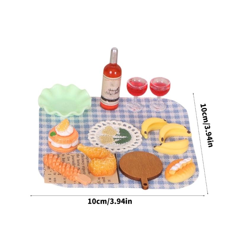 1:12 Scale Miniature Outdoor Picnics Meal Food Model Figurine Set For Doll House With Realistic Food Models And Utensils