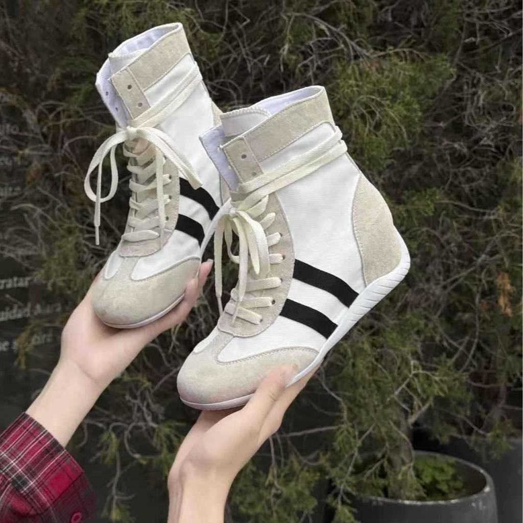 Inner Height-increasing Boxing Shoes Soft Sole Women's Summer Retro Fashion Versatile Casual High-top Racing Shoes Tide
