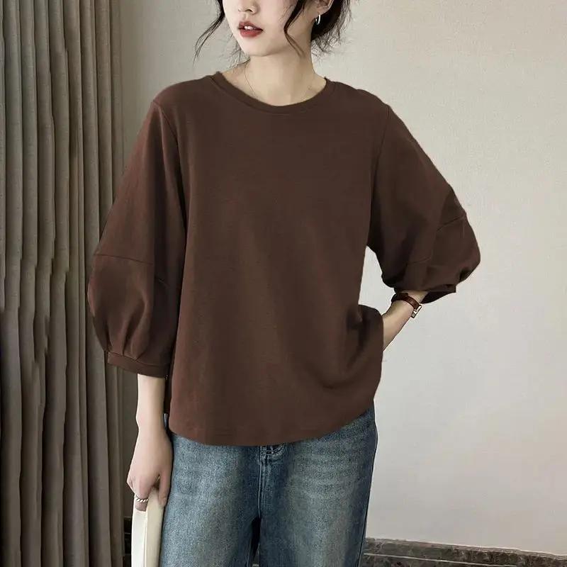 Casual 7-quarter Sleeve Top New Versatile and Chic Lantern T-shirt