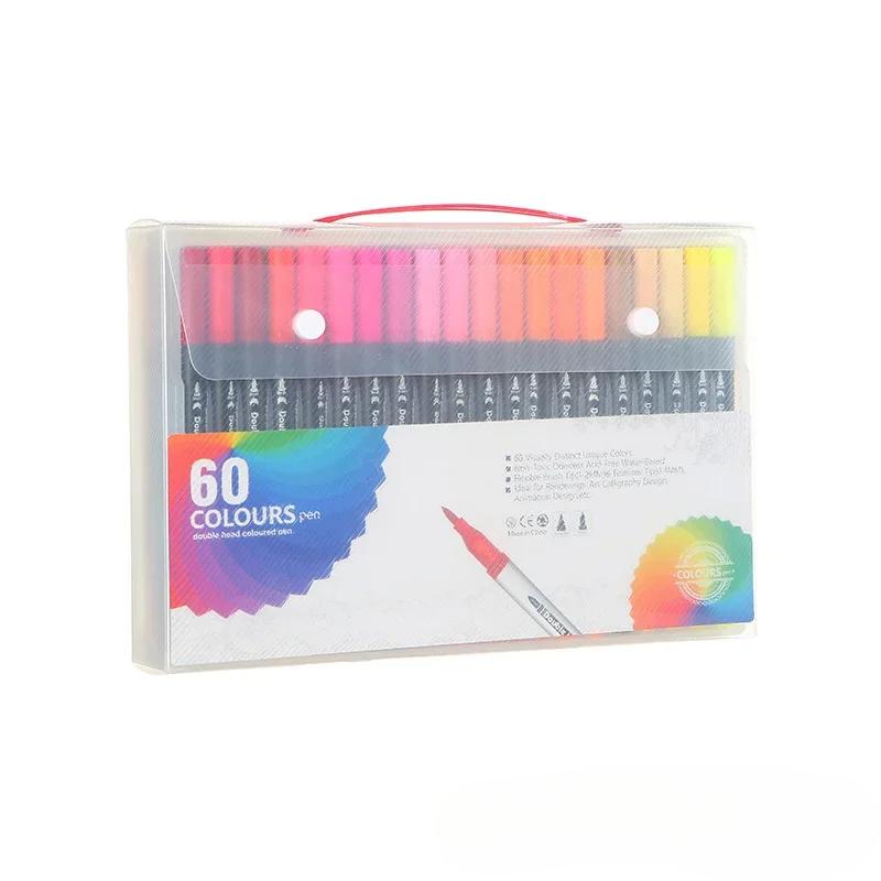 12/24/100/120 Colors Felt Tip Drawing Watercolor Art Markers Pen Dual Brush Fineliner Colouring Pen Set for Calligraphy Painting