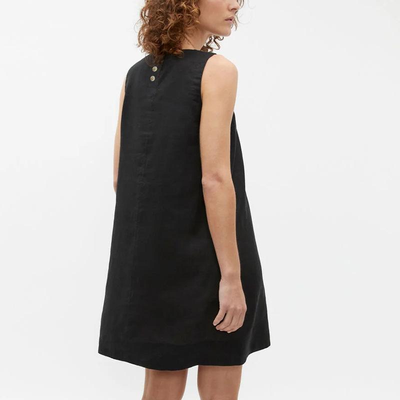 

Льняное платье Женское Новое Однотонное Без рукавов Юбка-жилет Повседневное Для работы Юбка с круглым вырезом L чёрный