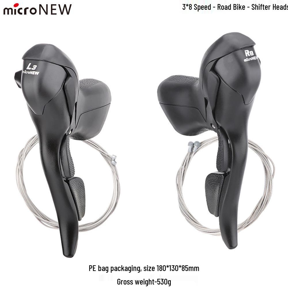 MicroNew Dual Control Road Bike Shifters: 2/3-speed Front, 7/8/9/10/11-speed Rear Derailleurs.