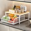 Modern kitchen microwave rack storage rack sturdy solid wood and metal structure space-saving countertop storage rack