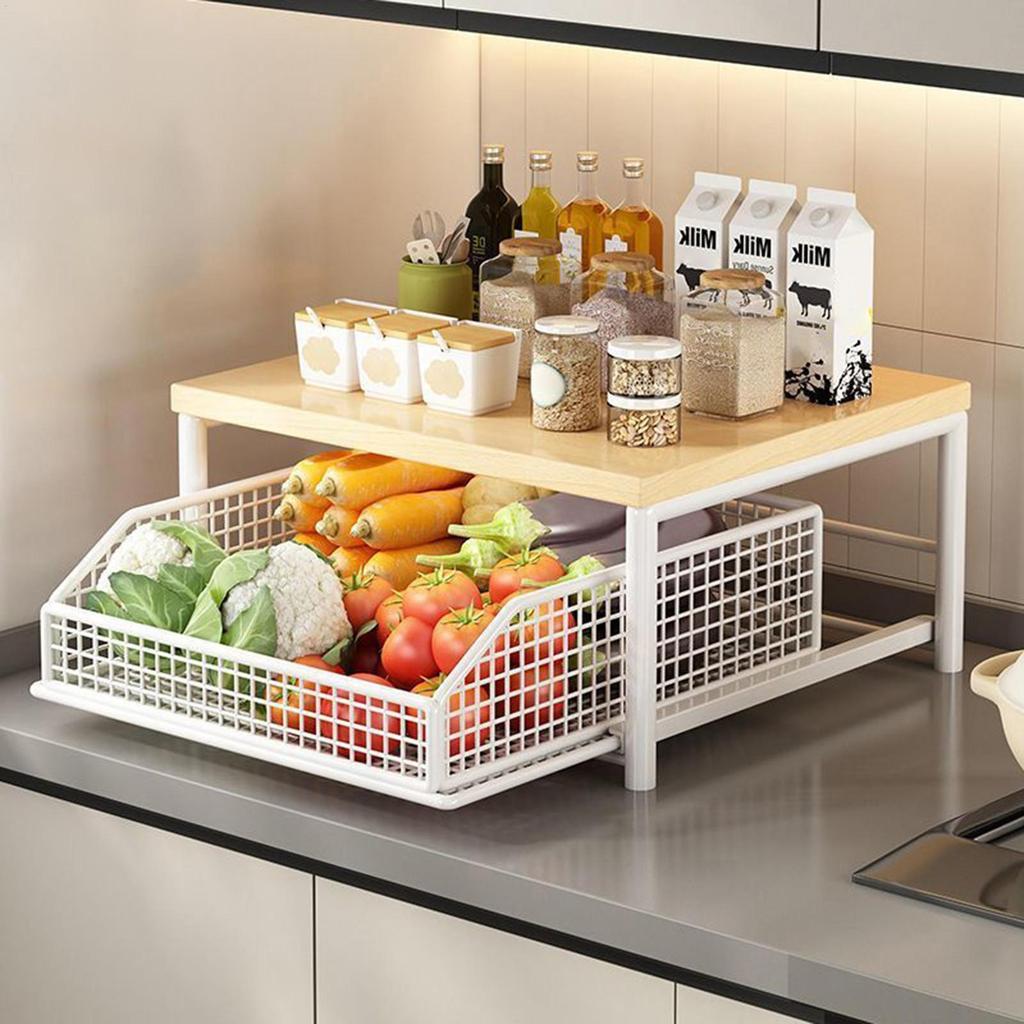 Modern kitchen microwave rack storage rack sturdy solid wood and metal structure space-saving countertop storage rack