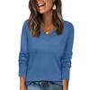 Women's Fashionable Casual V Neck Solid Color Long Sleeve Top