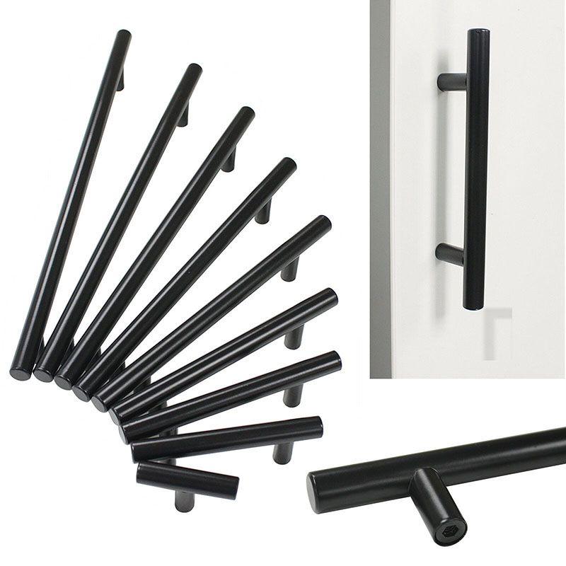 Sleek Black Stainless Steel T Bar Handles For Stylish Kitchen Cabinet Drawer Knobs