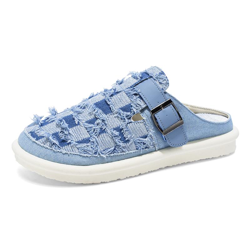 

Летние джинсовые мюли большого размера, мужские лоферы без задника, тапочки, полуботинки для мужчин, шлепанцы, слипоны, плоская подошва, полусабо, повседневная обувь для скейтборда 41