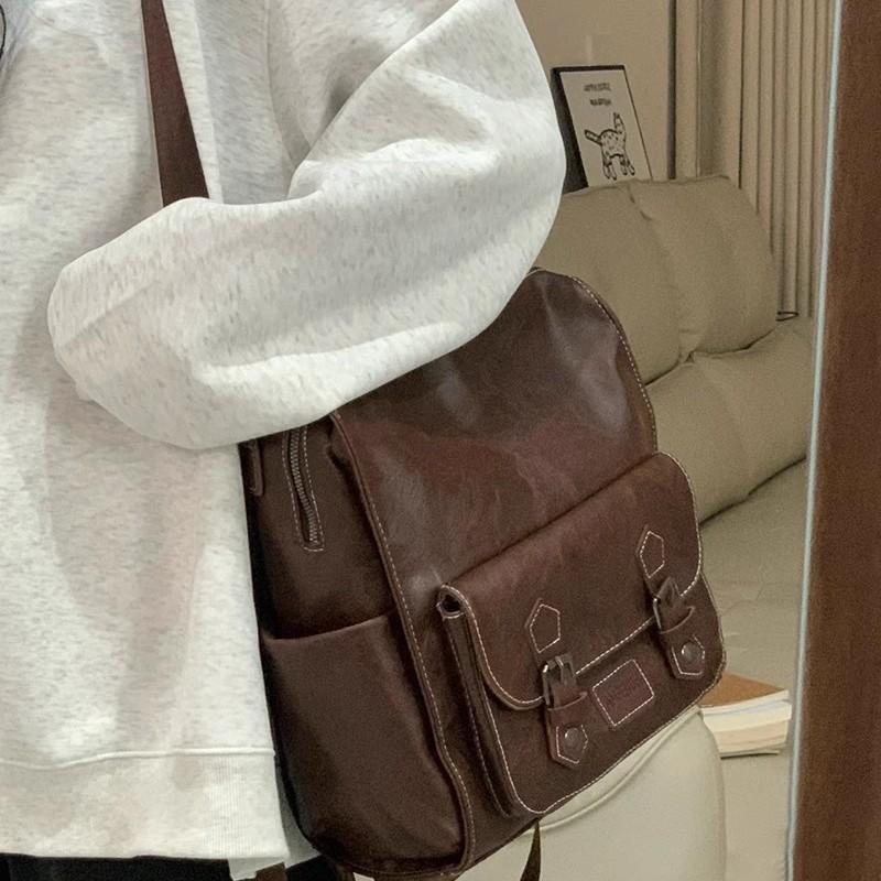 Large Capacity Backpack Vintage British Style Student School Bag 3-Way Convertible Shoulder Handbag Travel Daypack