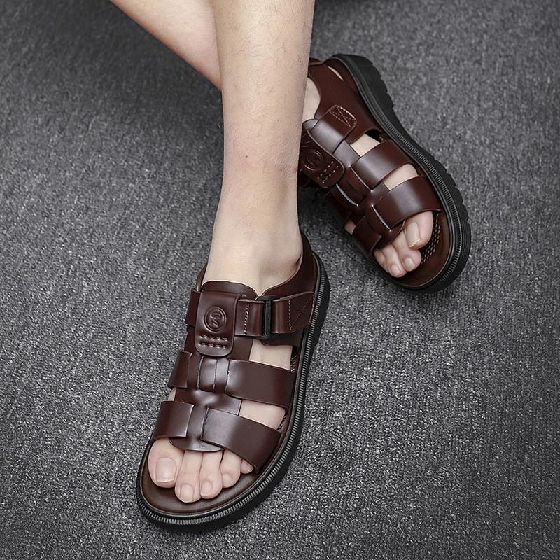 Fashion 2024 New Summer Thick Soled Men's Shoes Genuine Leather Outdoor Sports Sandals High Quality Brown Black Breathable Beach Shoes