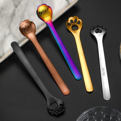 Lingură din oțel inoxidabil 304, lingură creativă drăguță de pisică cu gheare de unt de arahide, lingură goală cu mâner lung, tacâmuri, lingurițe de cafea, accesorii