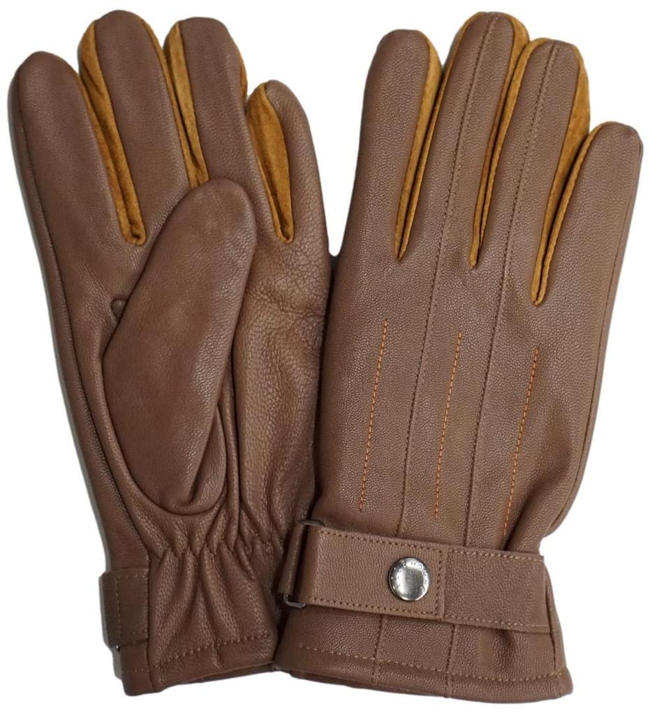 Leather Gloves Gusset Suede Brushed Lining Engraved Metal Fittings Belt Included Leather Gloves Case Included 24cm [El Homme] Men's Brown/Camel