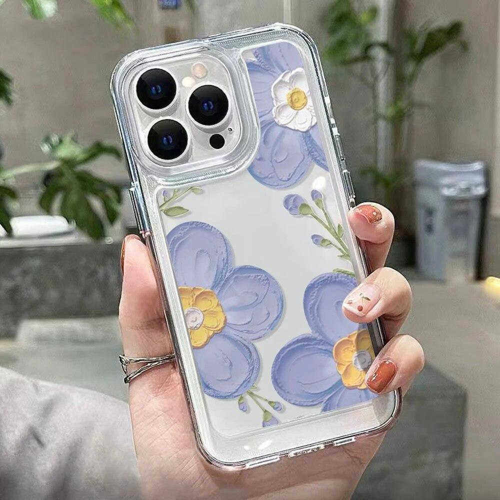 INS Oil Painting Flower Phone Cases For iPhone 11 Case iPhone 13 12 15 14 Pro Max XS X XR 7 8 Plus SE 2020 Soft Silicone Cover