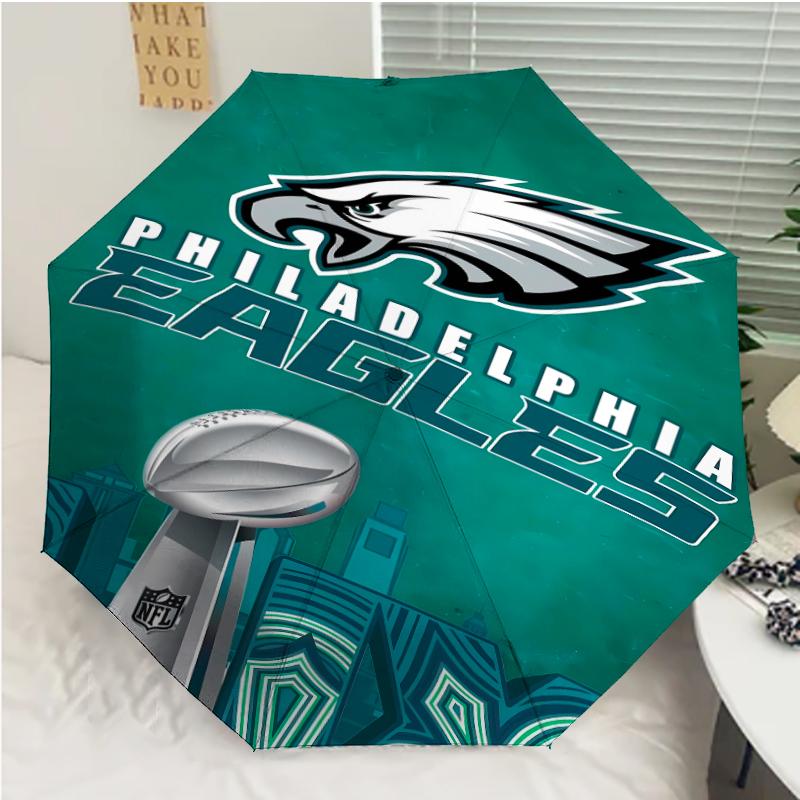 Philadelphia Eagles LOGO Print Automatic Umbrella, 8 Rib Iron Frame, Plastic Handle, Suitable for Outdoor Travel &Daily , Ideal Gift
