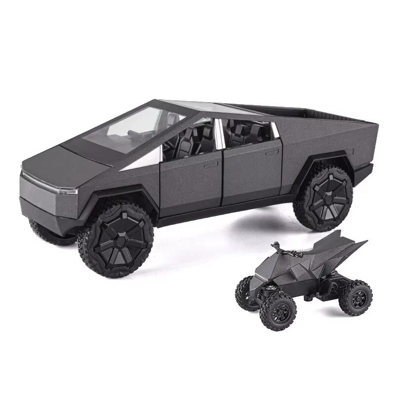 1:24 Legeringsmodell Sølv Pickup Lastebil Støpt Metall Leketøybil Off-Road Motorsykkel med Lyd og Lys Firehjuls Støtdemper Leketøy for Barn Guttegave