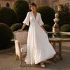 Neues weißes V-Ausschnitt französisches Retro-Kleid Damen Hof-Temperament-Kleid