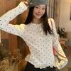 Women's Slim Fit Lace Plush Heart Print Button T-Shirt for Autumn/Winter