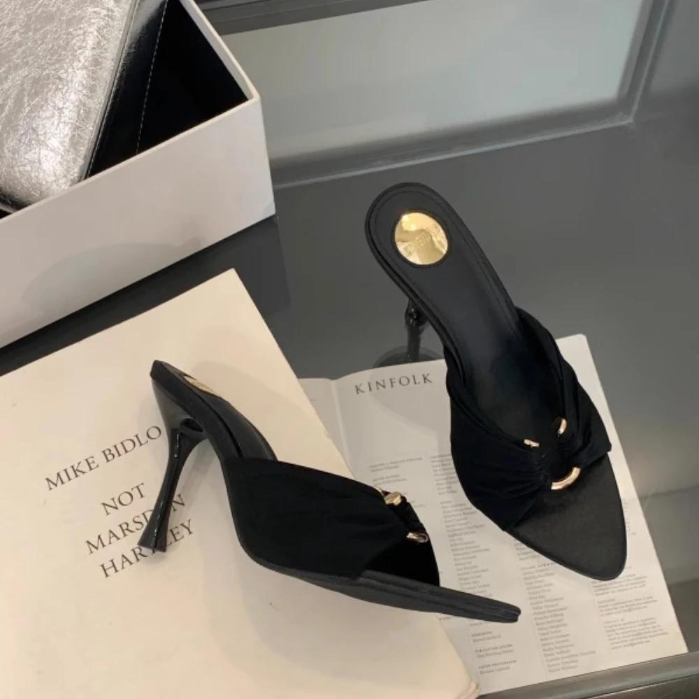 

Мода 2025 Лето Женские Шлепанцы Мода Открытый Носок Тонкий Высокий Каблук Обувь Уличный Стиль Стриптиз Вечеринка Слайды Zapatos De Mujer 35 чёрный